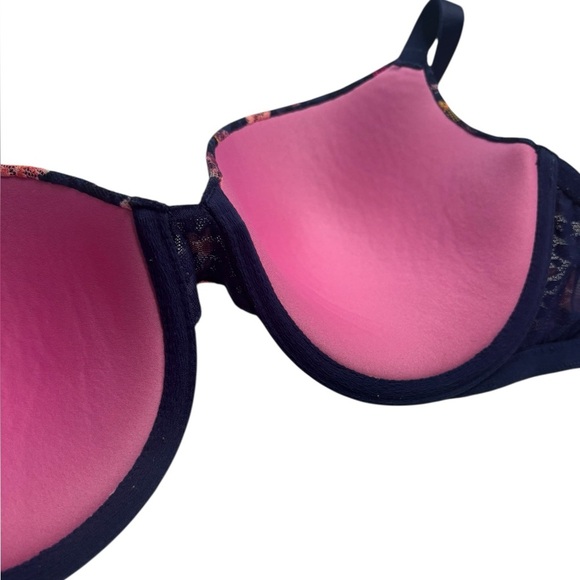Victoria's Secret PINK Wear Everywhere Push Up Bra Women's 34DD Blue Floral Mesh - Picture 11 of 15